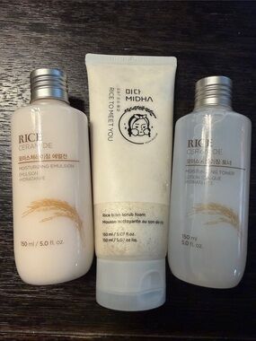 MIDHA k beauty lot rice ceramide toner, scrub, moisturizer lotion skincare set